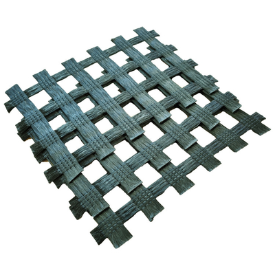 Tela hecha punto negra 25KN 50KN 100KN de Geogrid de la fibra de vidrio para el camino del muro de contención